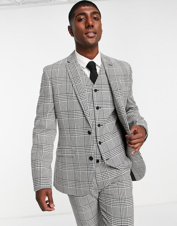 ASOS DESIGN skinny mix and match suit jacket in black and white puppytooth check