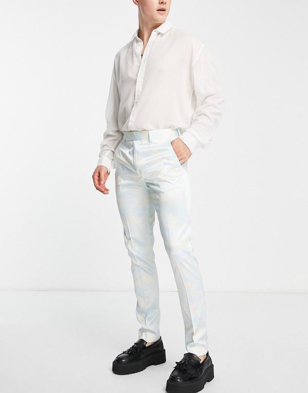 ASOS DESIGN skinny smart pants in wave print blue satin