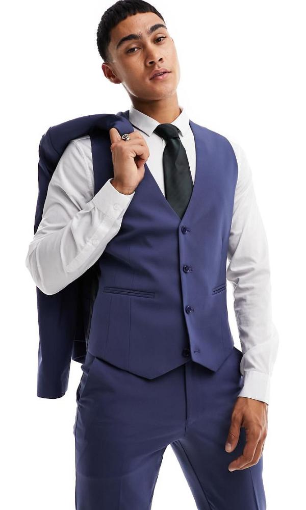 ASOS DESIGN skinny suit waistcoat in dark blue