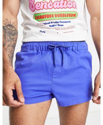 ASOS DESIGN skinny super short chino shorts with side splits in bright blue