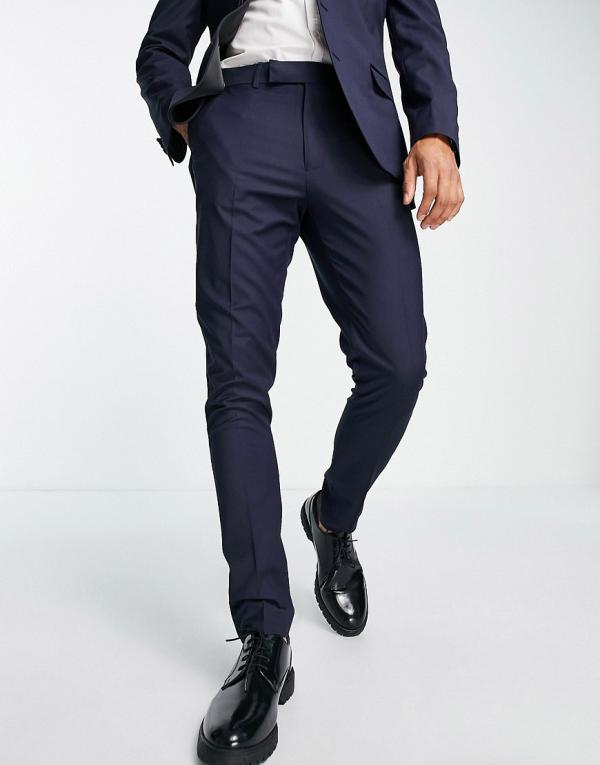 ASOS DESIGN skinny tuxedo pants in navy with satin side stripe