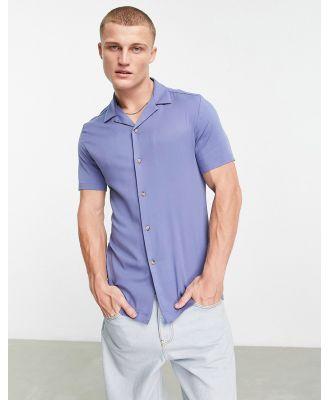 ASOS DESIGN skinny viscose shirt with revere collar in dusky blue