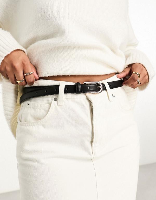 ASOS DESIGN skinny waist and hip jeans belt in silver-Black