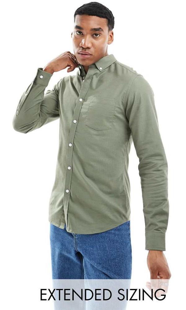 ASOS DESIGN slim fit oxford shirt in khaki-Green