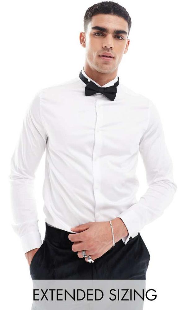 ASOS DESIGN slim fit sateen dress shirt in white