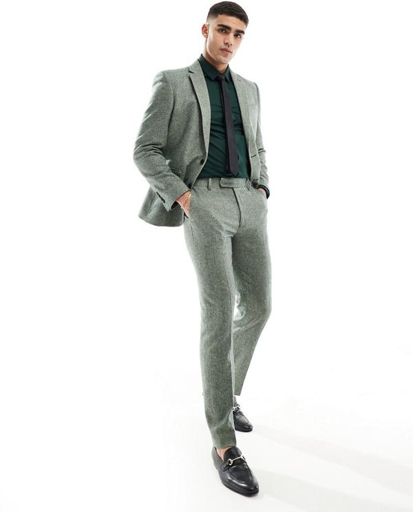 ASOS DESIGN slim fit wool mix suit pants in bottle green tweed