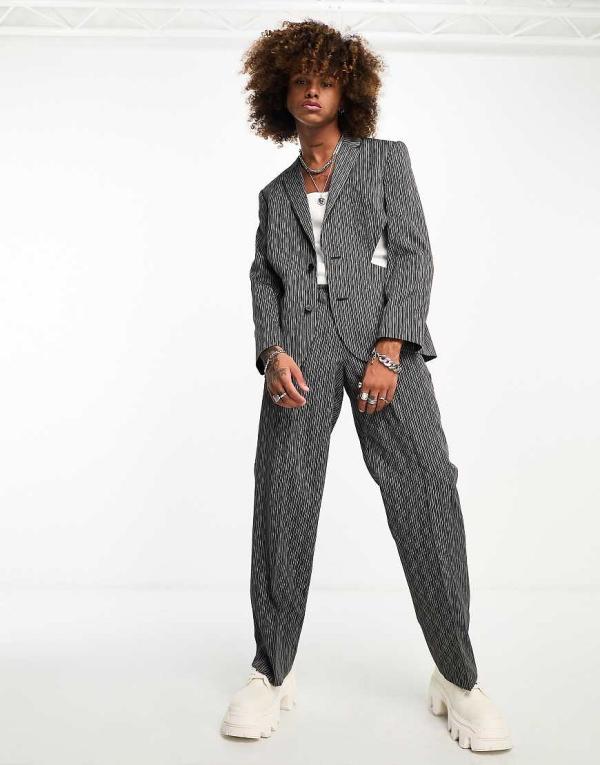 ASOS DESIGN slim suit jacket with cut out detail in black and white stripe