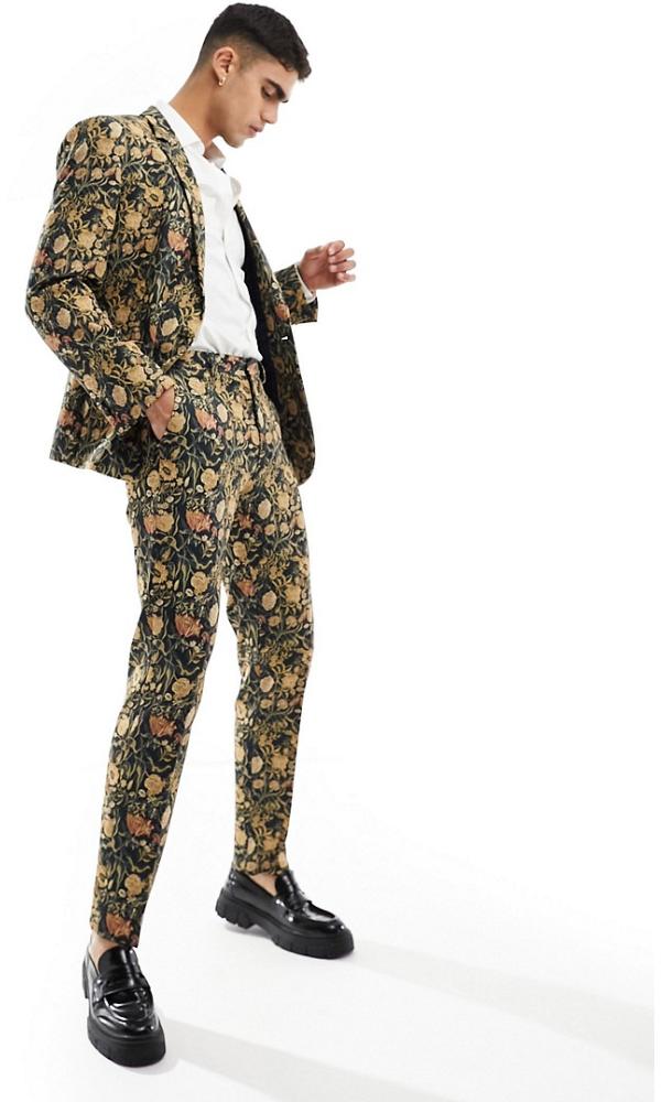 ASOS DESIGN slim suit pants in navy floral print