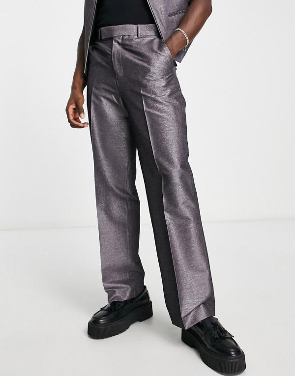 ASOS DESIGN smart wide leg pants in shimmer texture in silver (part of a set)