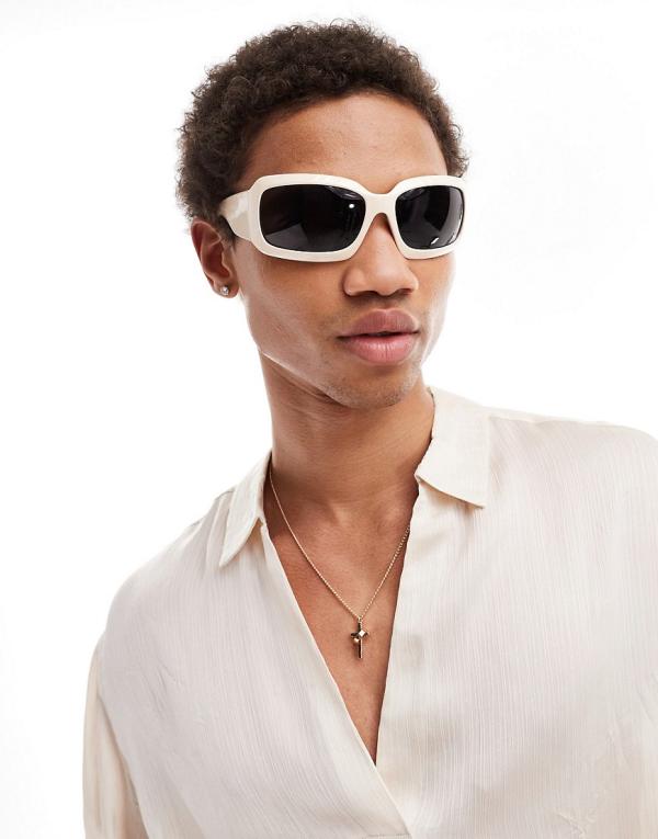 ASOS DESIGN square sunglasses in cream-White