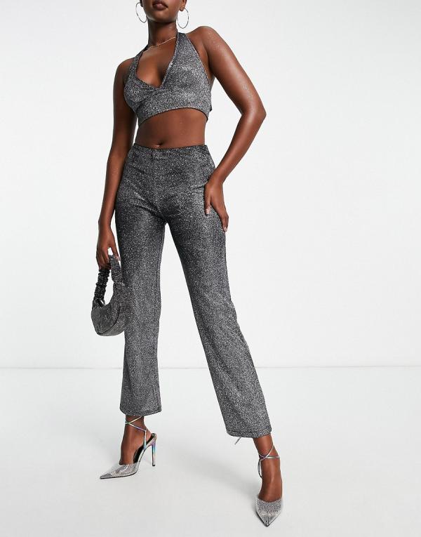 ASOS DESIGN straight leg pants in sparkle silver (part of a set)