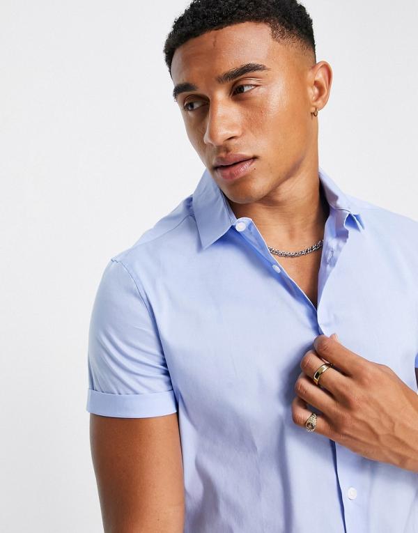 ASOS DESIGN stretch slim fit work shirt in blue