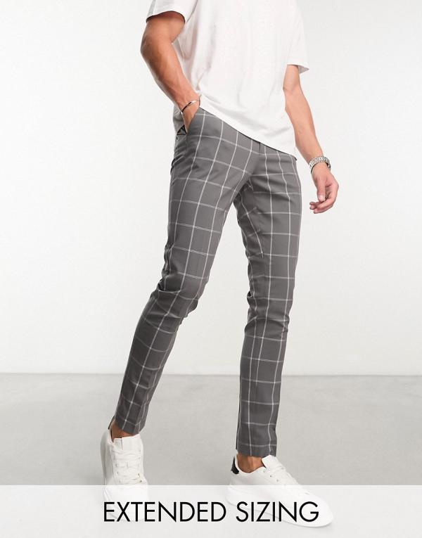 ASOS DESIGN super skinny smart pants in charcoal windowpane check-Grey