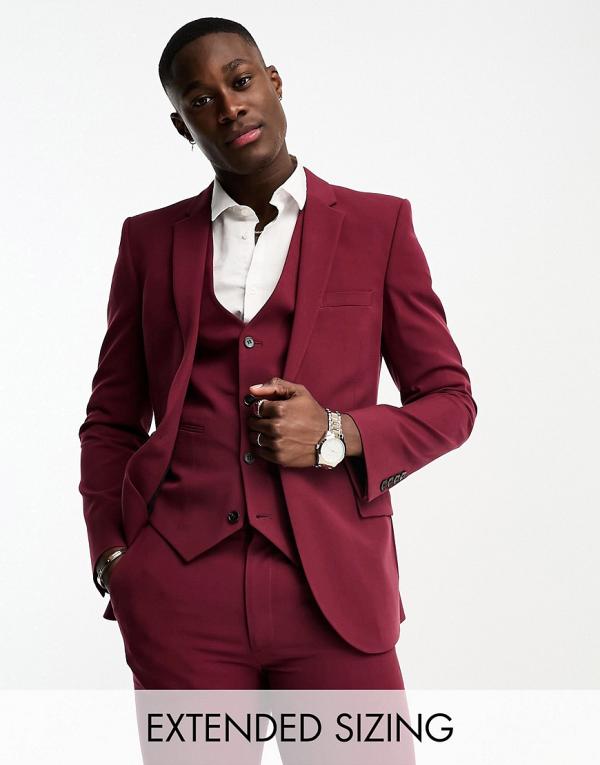ASOS DESIGN super skinny suit jacket in dark burgundy-Red
