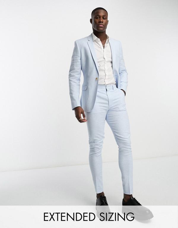 ASOS DESIGN super skinny suit pants in linen in puppytooth check in blue