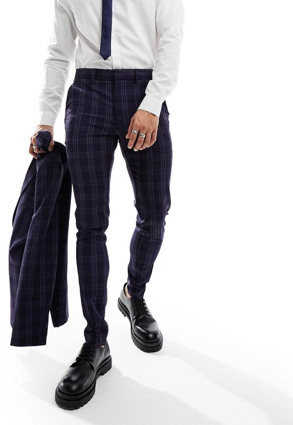 ASOS DESIGN super skinny suit pants in navy tonal check