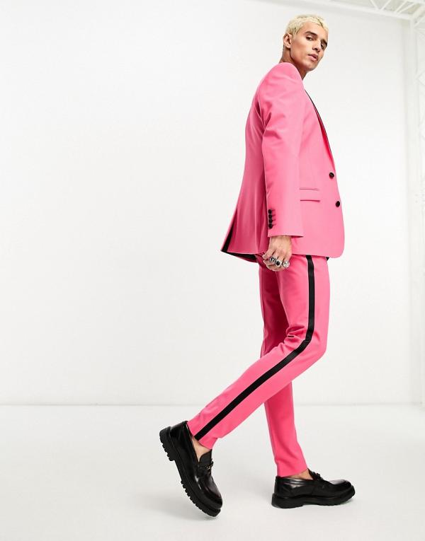 ASOS DESIGN super skinny tuxedo suit pants in hot pink