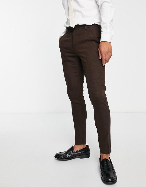 ASOS DESIGN super skinny wool mix suit pants in brown tweed
