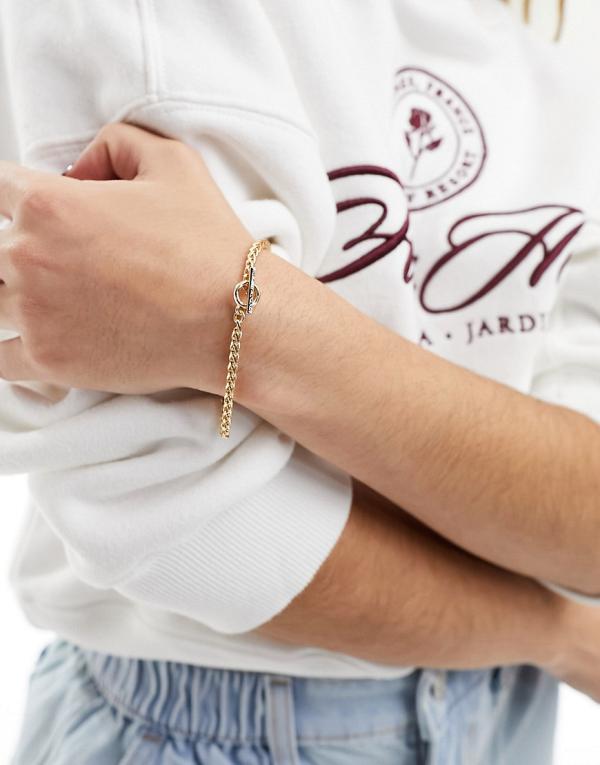 ASOS DESIGN T-bar chain bracelet in gold tone