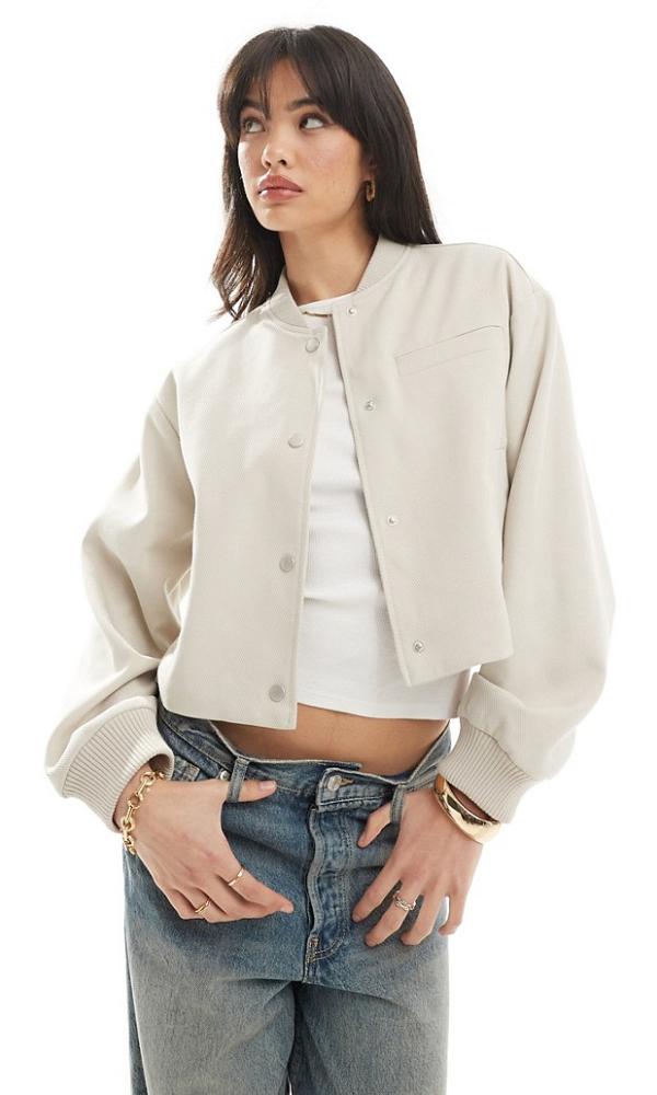 ASOS DESIGN tailored bomber jacket with clean hem in stone-White