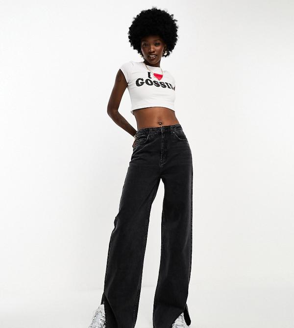 ASOS DESIGN Tall dad jeans in washed black with split