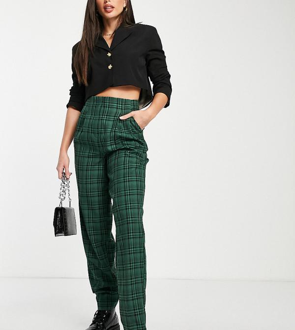ASOS DESIGN Tall soft slouch mom pants in green check