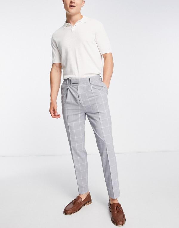 ASOS DESIGN tapered smart pants in grey windowpane check