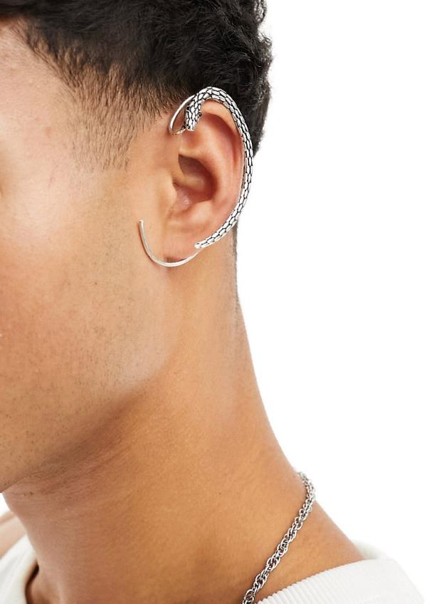 ASOS DESIGN textured snake ear cuff-Silver