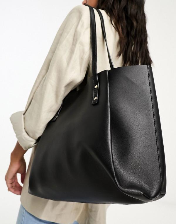 ASOS DESIGN tote bag with removable laptop compartment in black
