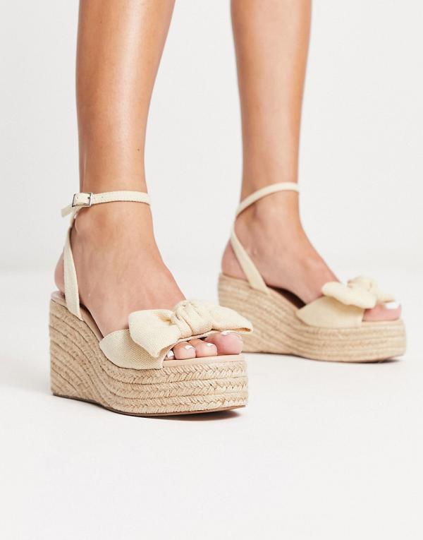ASOS DESIGN Trisha bow detail espadrille wedges in natural fabrication-Neutral