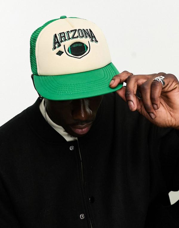 ASOS DESIGN trucker cap with Arizona embroidery in green