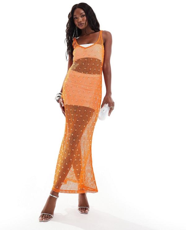 ASOS DESIGN ultimate hand embellished crochet maxi dress in orange