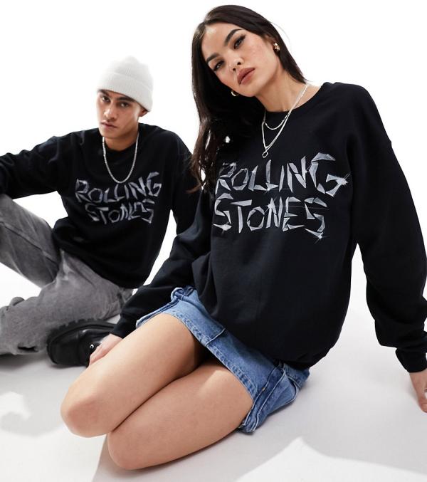 ASOS DESIGN unisex graphic sweatshirt in black with The Rolling Stones logo print