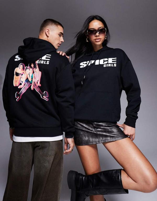 ASOS DESIGN unisex oversized licence hoodie with The Spice Girls prints in black