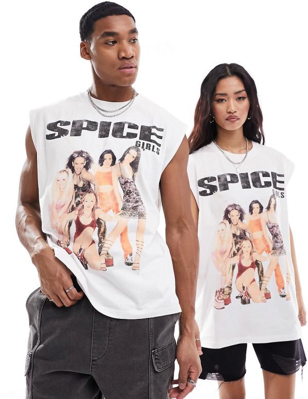 ASOS DESIGN unisex oversized licence singlet in white with Spice Girls print