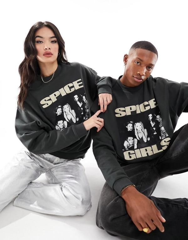 ASOS DESIGN unisex oversized licence sweatshirt with Spice Girls graphics in charcoal-Grey