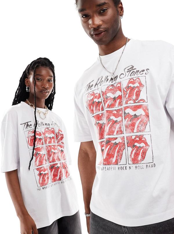 ASOS DESIGN unisex oversized licence t-shirt in white with The Rolling Stones graphic print