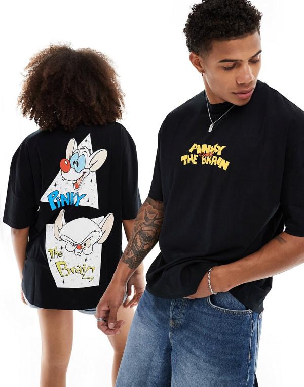 ASOS DESIGN unisex oversized t-shirt in black with Pinky and The Brain graphic prints