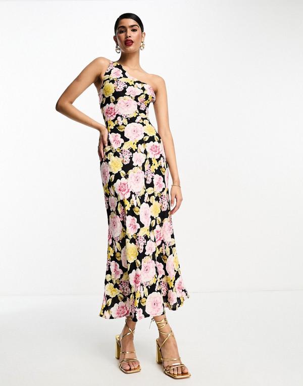 ASOS DESIGN viscose one shoulder midi dress in floral print-Multi