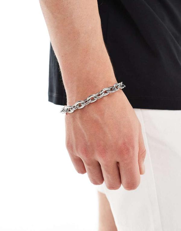 ASOS DESIGN waterproof stainless belcher chain bracelet in silver tone