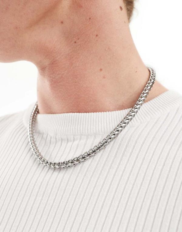 ASOS DESIGN waterproof stainless steel box chain necklace in silver tone