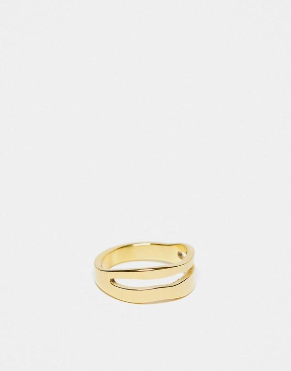 ASOS DESIGN waterproof stainless steel ring with double row molten design in gold tone with gift bag