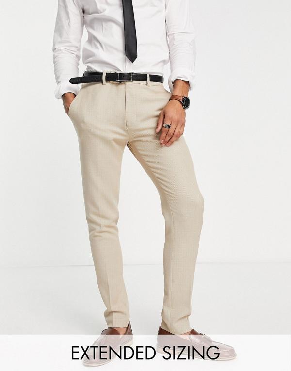 ASOS DESIGN wedding skinny suit pants in beige-Neutral