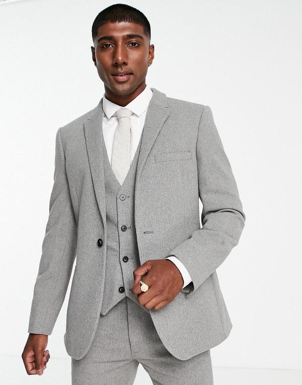 ASOS DESIGN wedding skinny wool mix suit jacket in grey basketweave texture