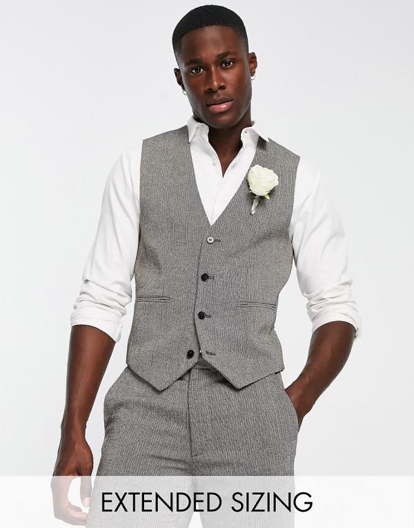 ASOS DESIGN wedding skinny wool mix suit waistcoat in mono basketweave texture-Black