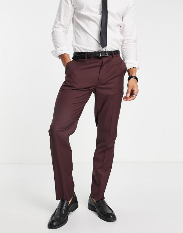 ASOS DESIGN wedding slim smart pants in burgundy-Red