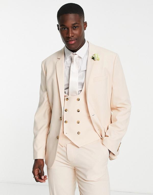 ASOS DESIGN wedding slim suit jacket with micro texture in stone-Neutral