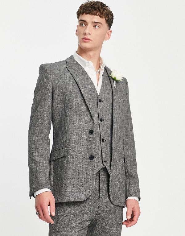 ASOS DESIGN wedding super skinny suit jacket in dark grey cotton crosshatch