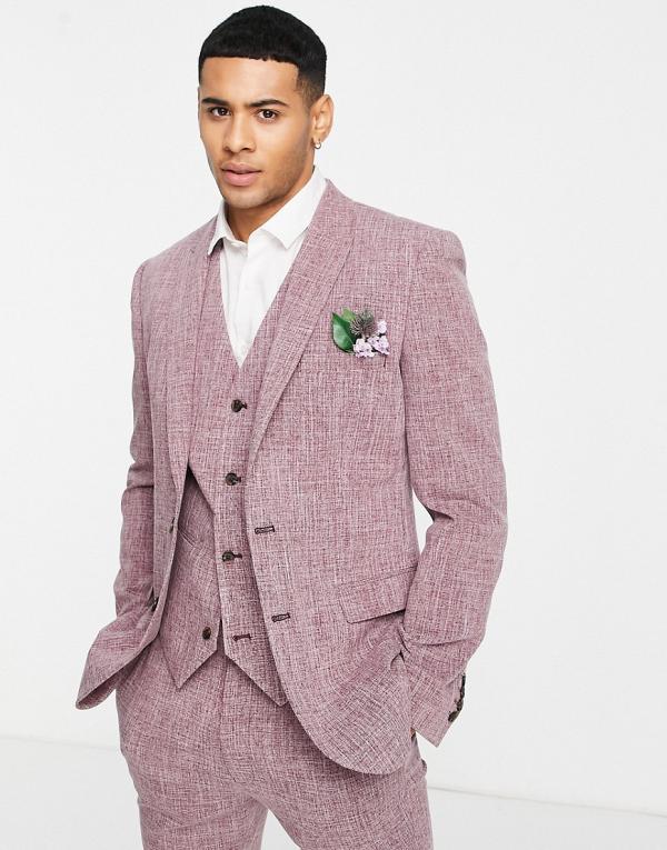 ASOS DESIGN wedding super skinny suit jacket in rust crosshatch-Red