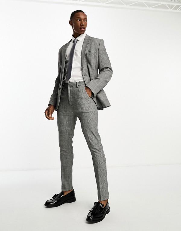 ASOS DESIGN wedding super skinny suit pants in monochrome prince of wales check-Black